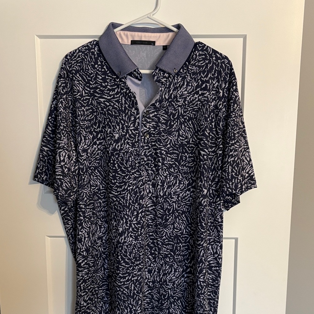 Men's Greyson Navy Patterned Polo Shirt - New